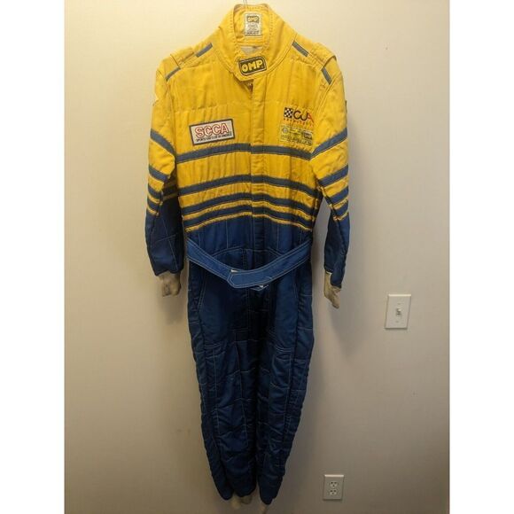 OMP Nomex‎ III Full Racing Suit Blue-yellow Made in Italy Mens Size 48 Vintage - Picture 1 of 16